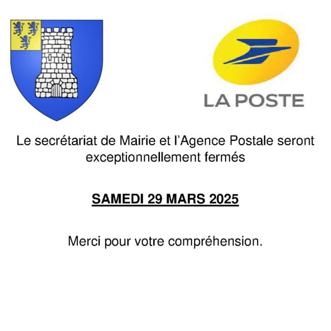 Fermeture mairie et agence postale